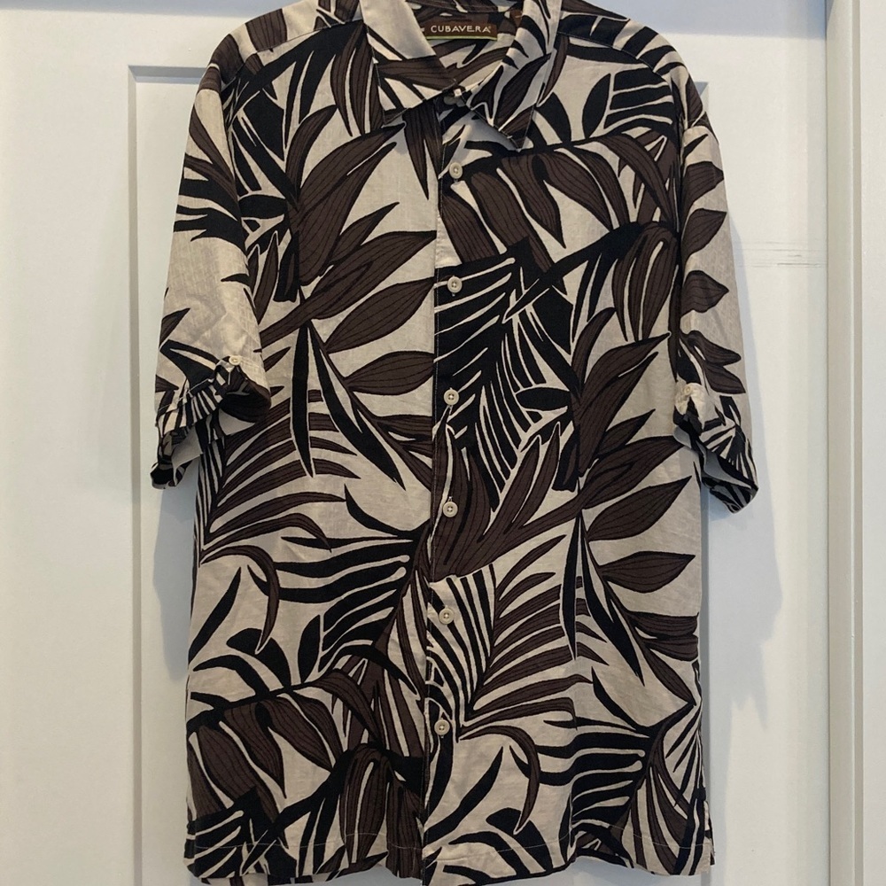 Cubavera Black & Brown Tropical Leaf Camp Shirt